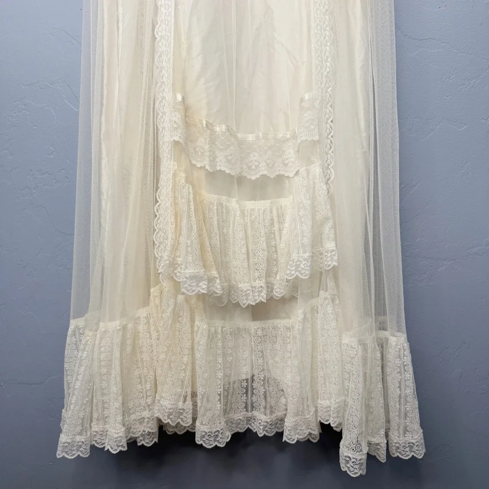 Gunne Sax by Jessica McClintock Vintage Lace Wedding Dress Ivory Maxi Boho 70s - Picture 5 of 16